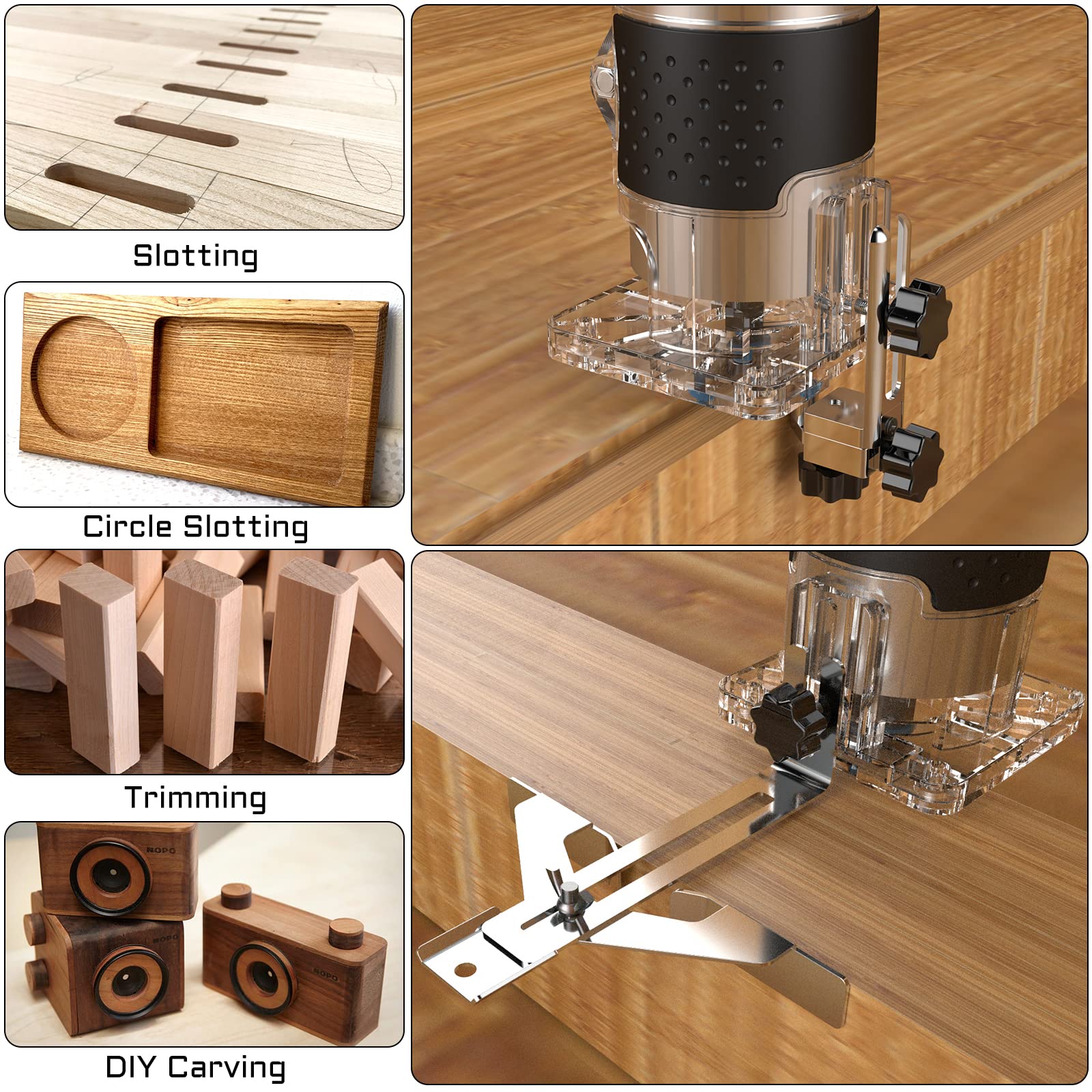 TwoWin router tool features 1/4 inch collets for standard bits