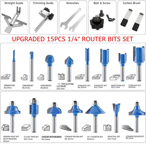 TwoWin router tool 15-piece tungsten carbide bit set included