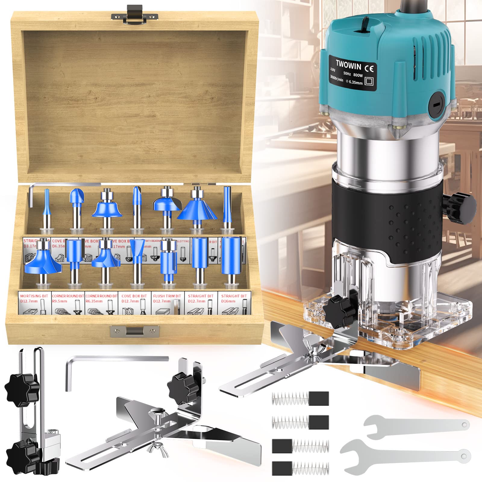 TwoWin Router Tool – 800W Compact Wood Router with 1/4