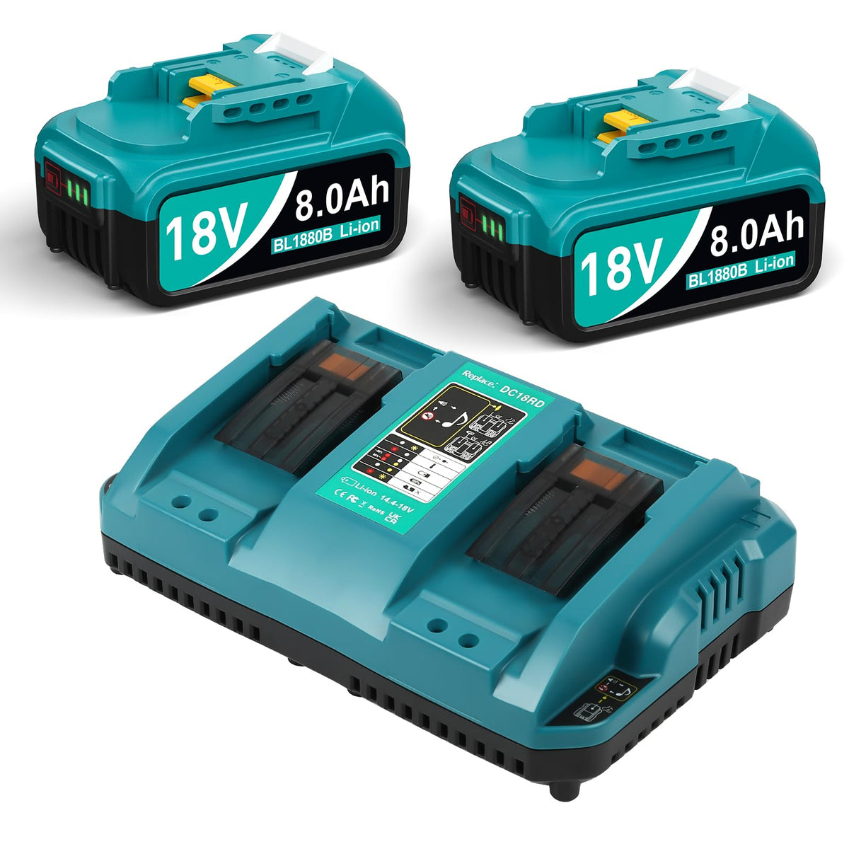 Twupixy battery with DC18RC compatibility for Makita tools.