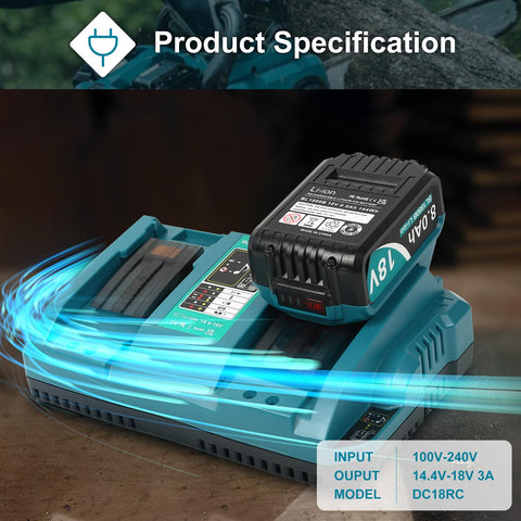 Twupixy battery works with Makita 18V models and common chargers.