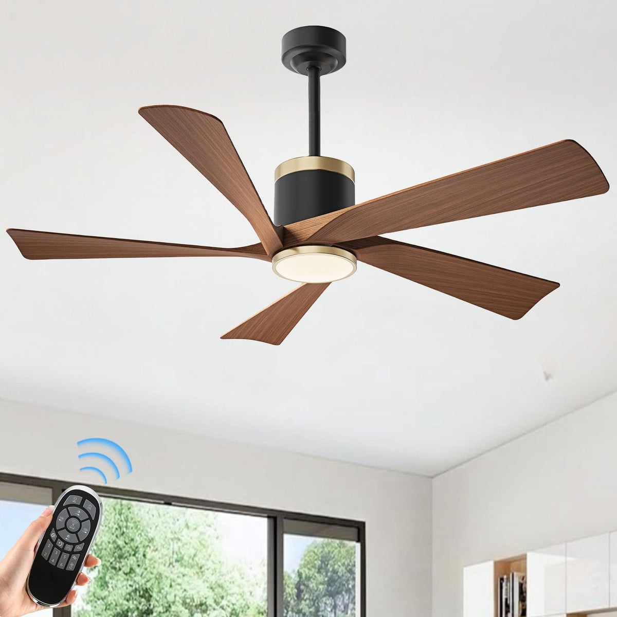 TXCSLY 52 inch ceiling fan with walnut finish and light for living room comfort