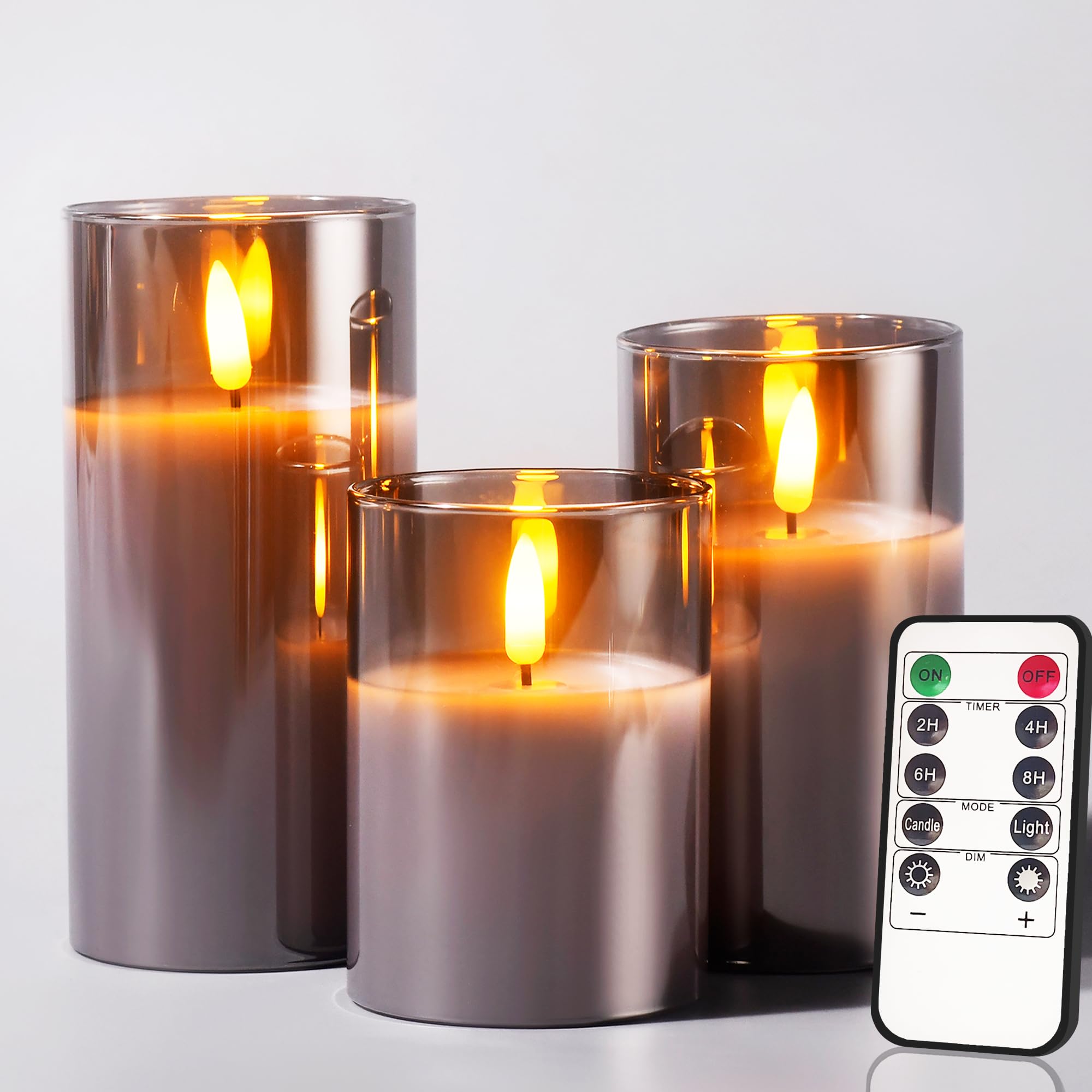 Tyawon glass battery-operated candles pack3-grey offer safe, realistic wax glow for cozy home decor