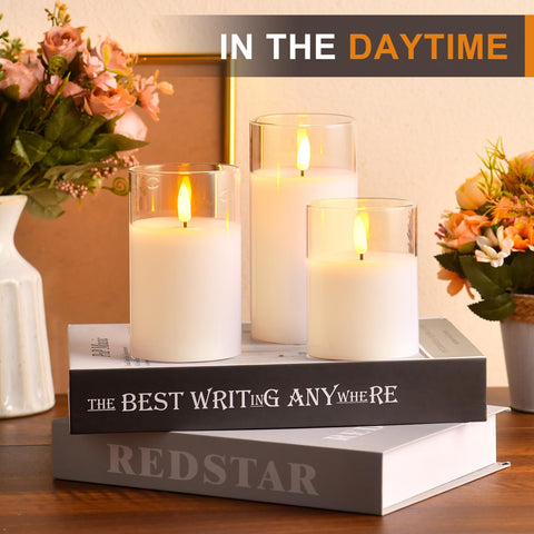 Tyawon glass LED candle 3x5 white adds soft decor glow