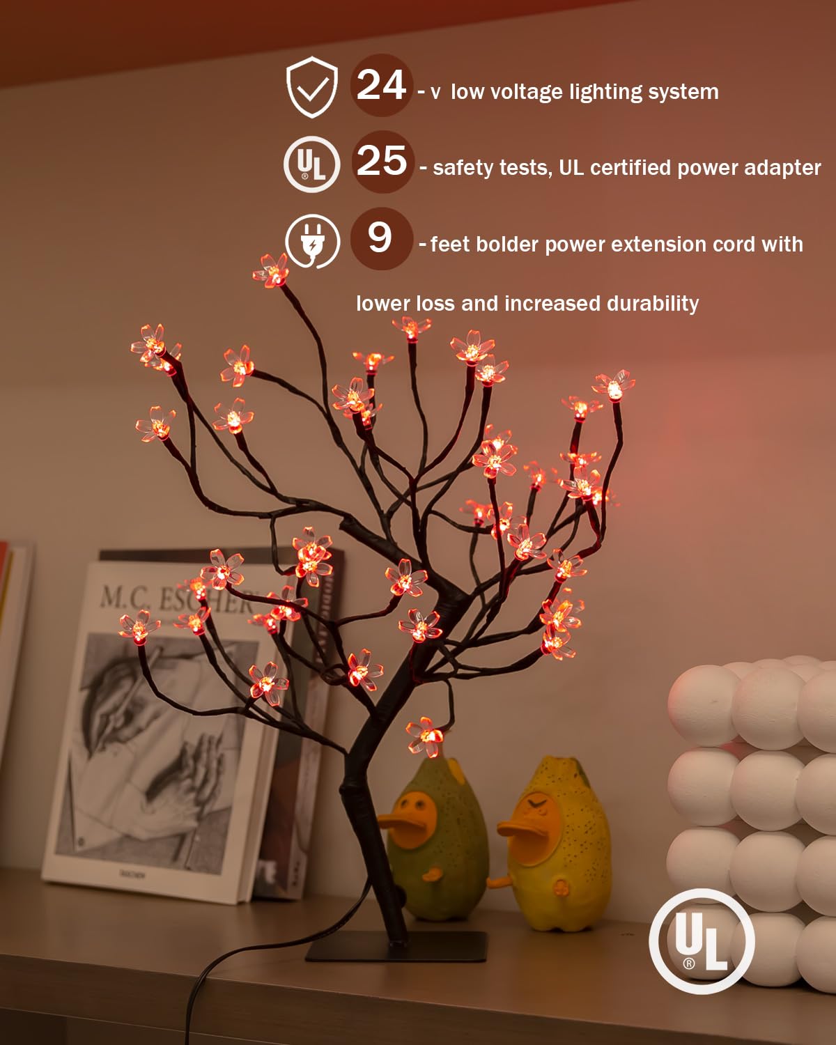 TYBEEU metal base provides stable display for tabletop or shelf placement.