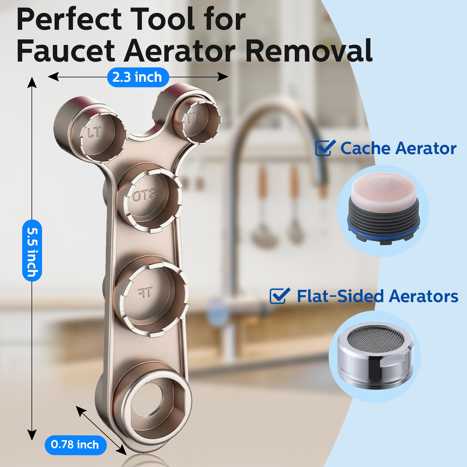 Tylola aerator wrench in rustproof metal with polished finish