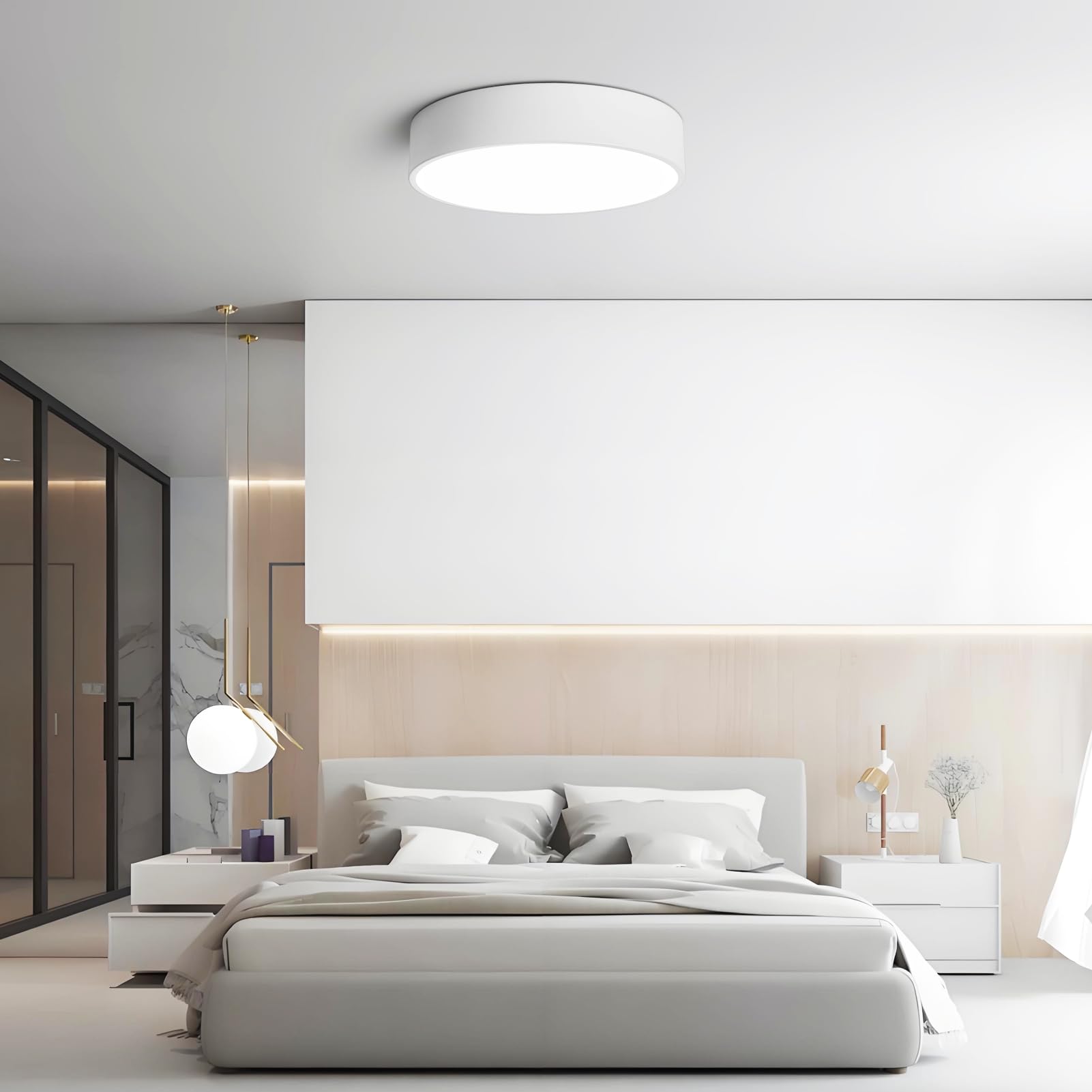 TYNCEAOL round white fixture in a living room setup