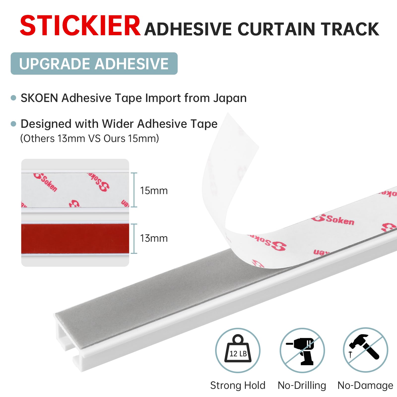 TYRON adhesive curtain track on wall for no-drill setup
