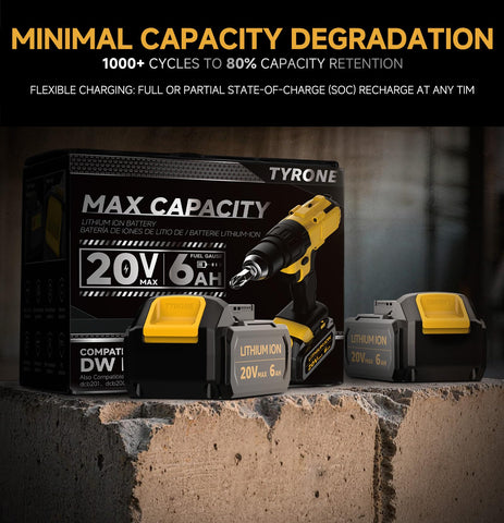 Tyrone 2-pack battery durable, impact-resistant design for daily use.