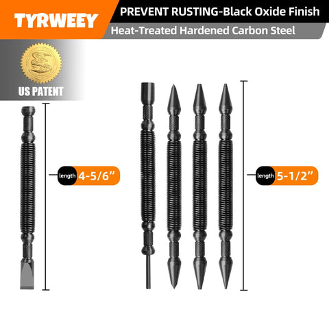 TYRWEEY dual-head center punch marks centered on wood or metal surfaces