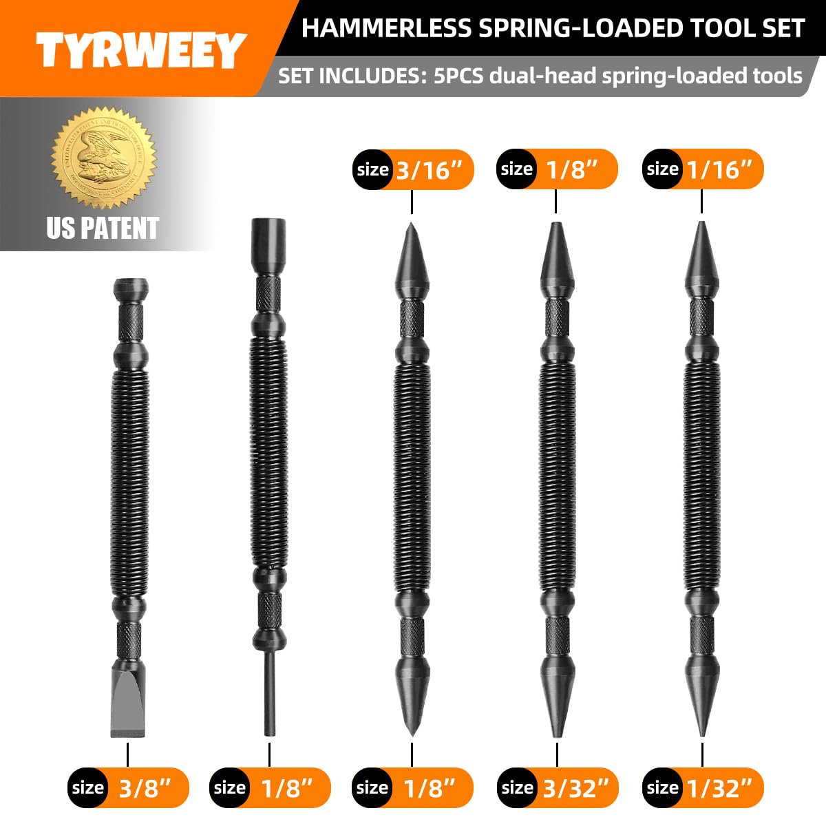 TYRWEEY dual-head nail setter with 1/16 and 1/32 inch heads for precise countersinking
