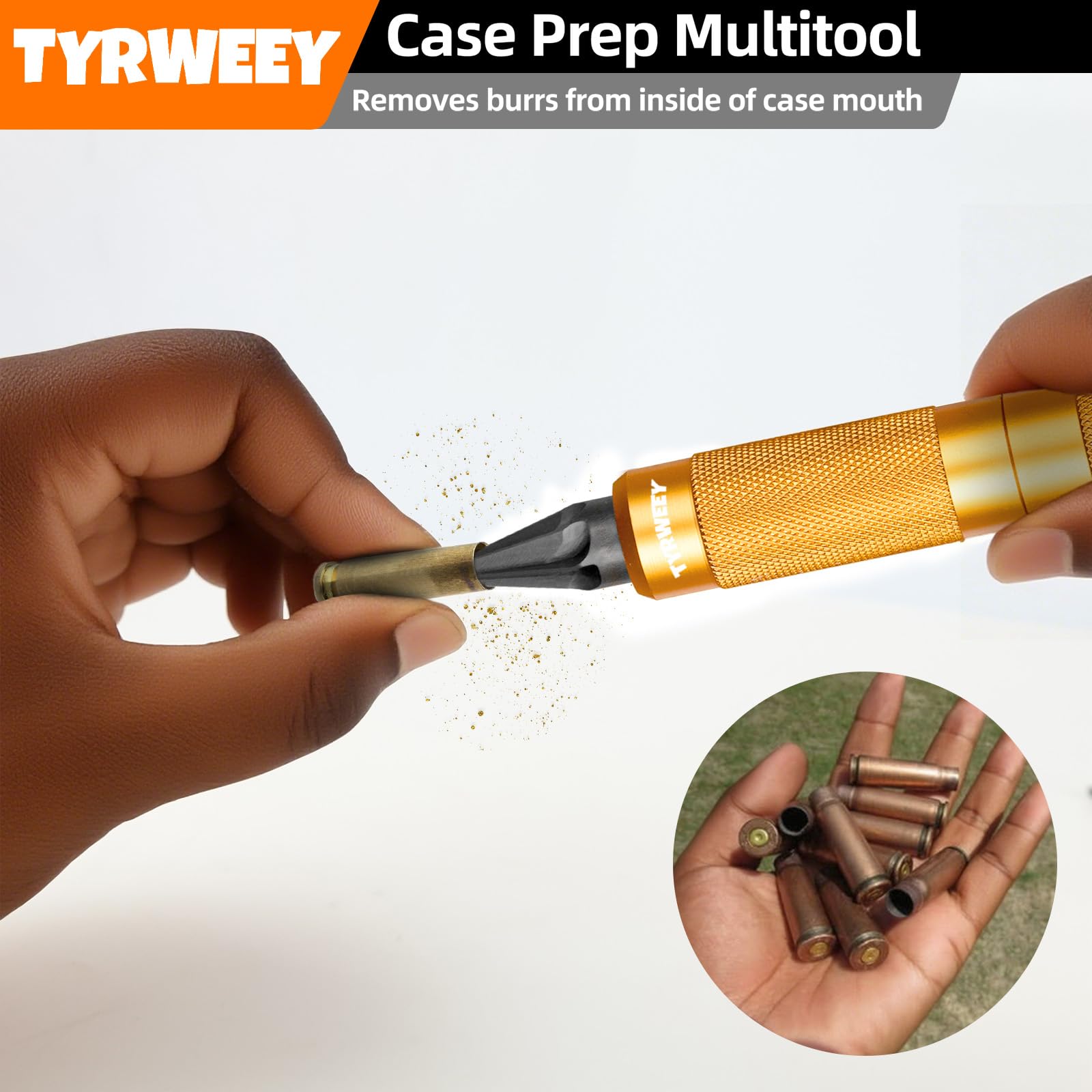 TYRWEEY outside deburring tool for smooth case mouth edges.