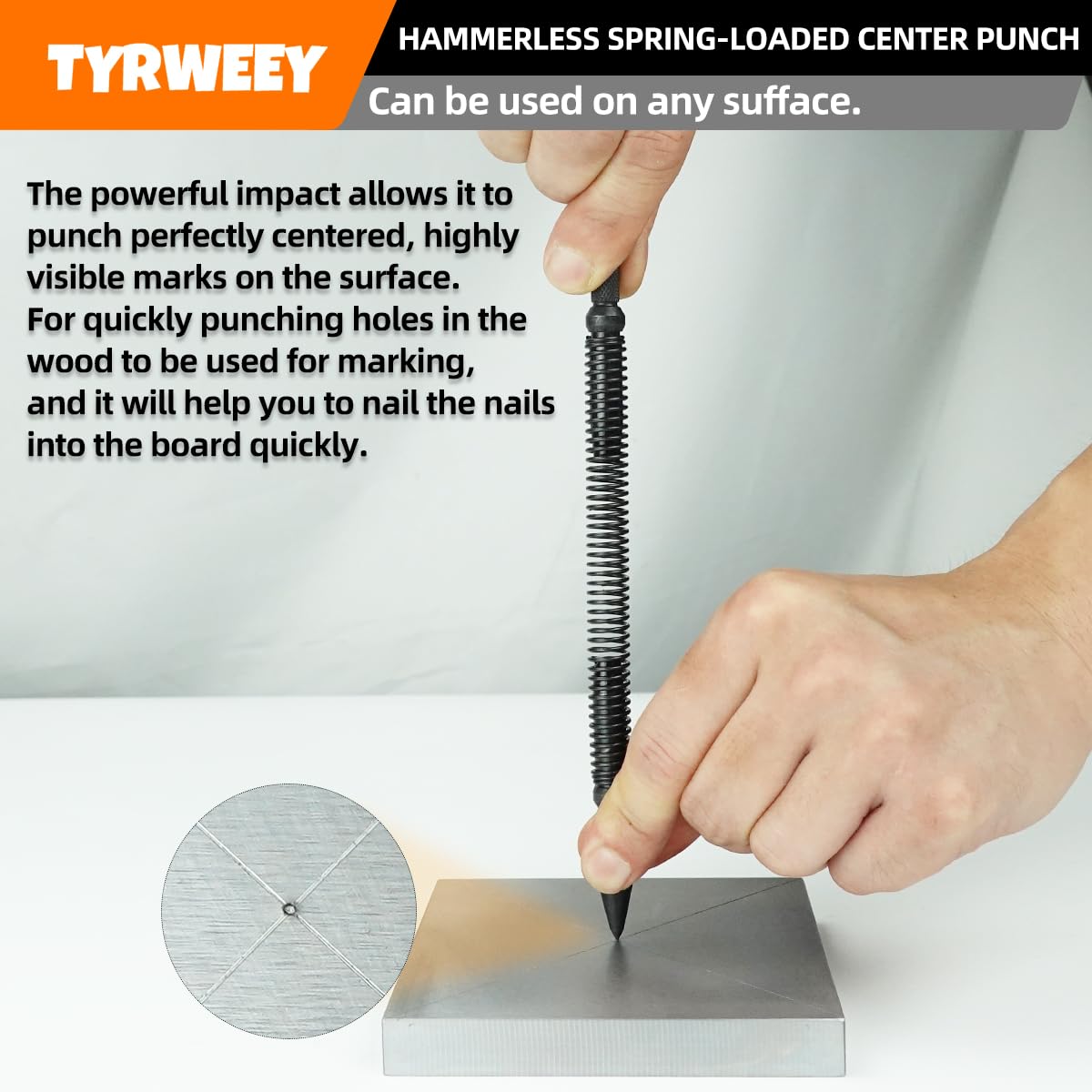 TYRWEEY spring-loaded mechanism enables hands-free operation in tight spaces
