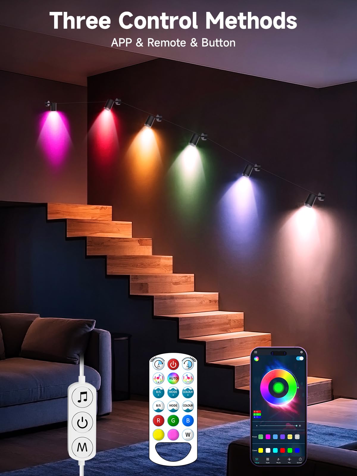 Tyute RGB spotlight app control enables easy color changes.