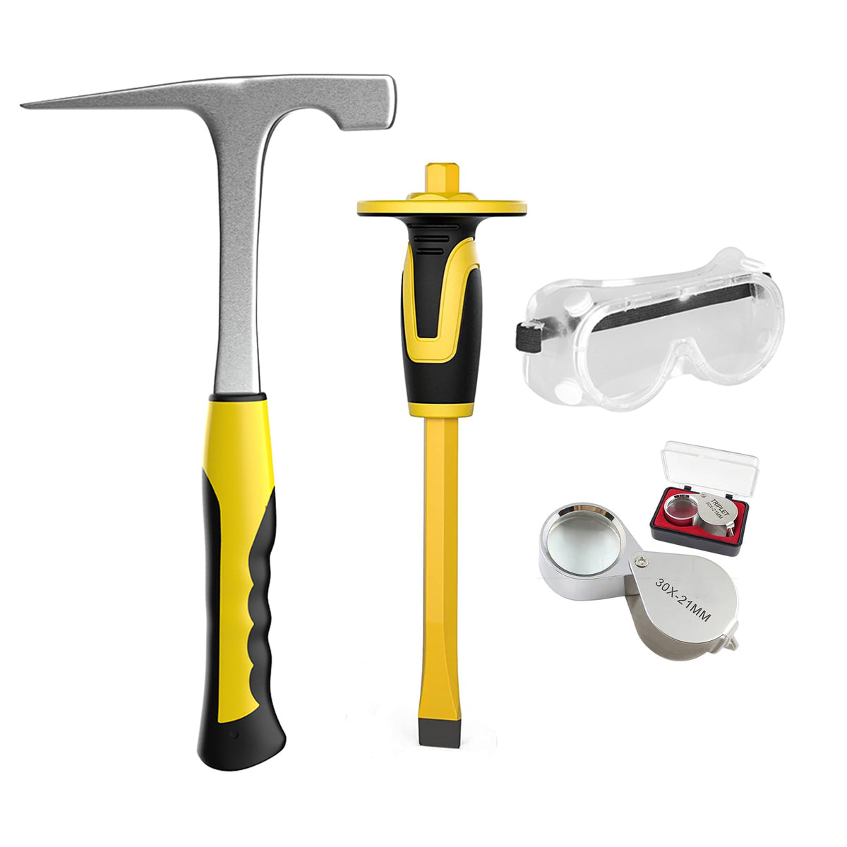 TZDTMEOS rock hammer kit contents for durable field use and rock breaking.