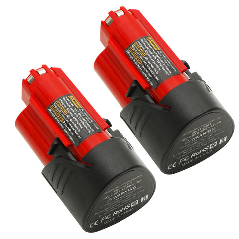 UADCA 2-pack 4.0Ah battery front view showing robust Milwaukee 12V compatibility
