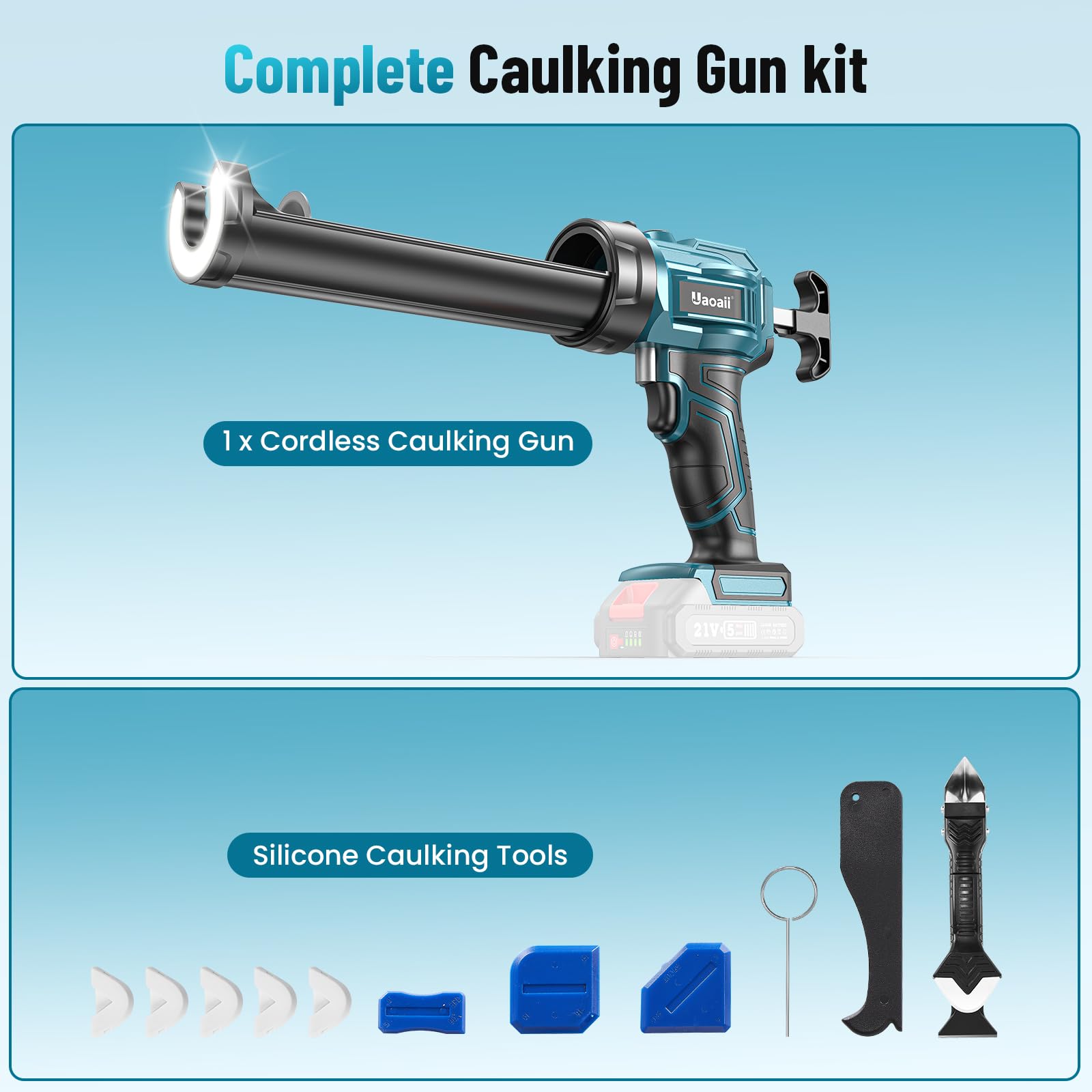 Uaoaii caulk tool kit supports finishing touches.