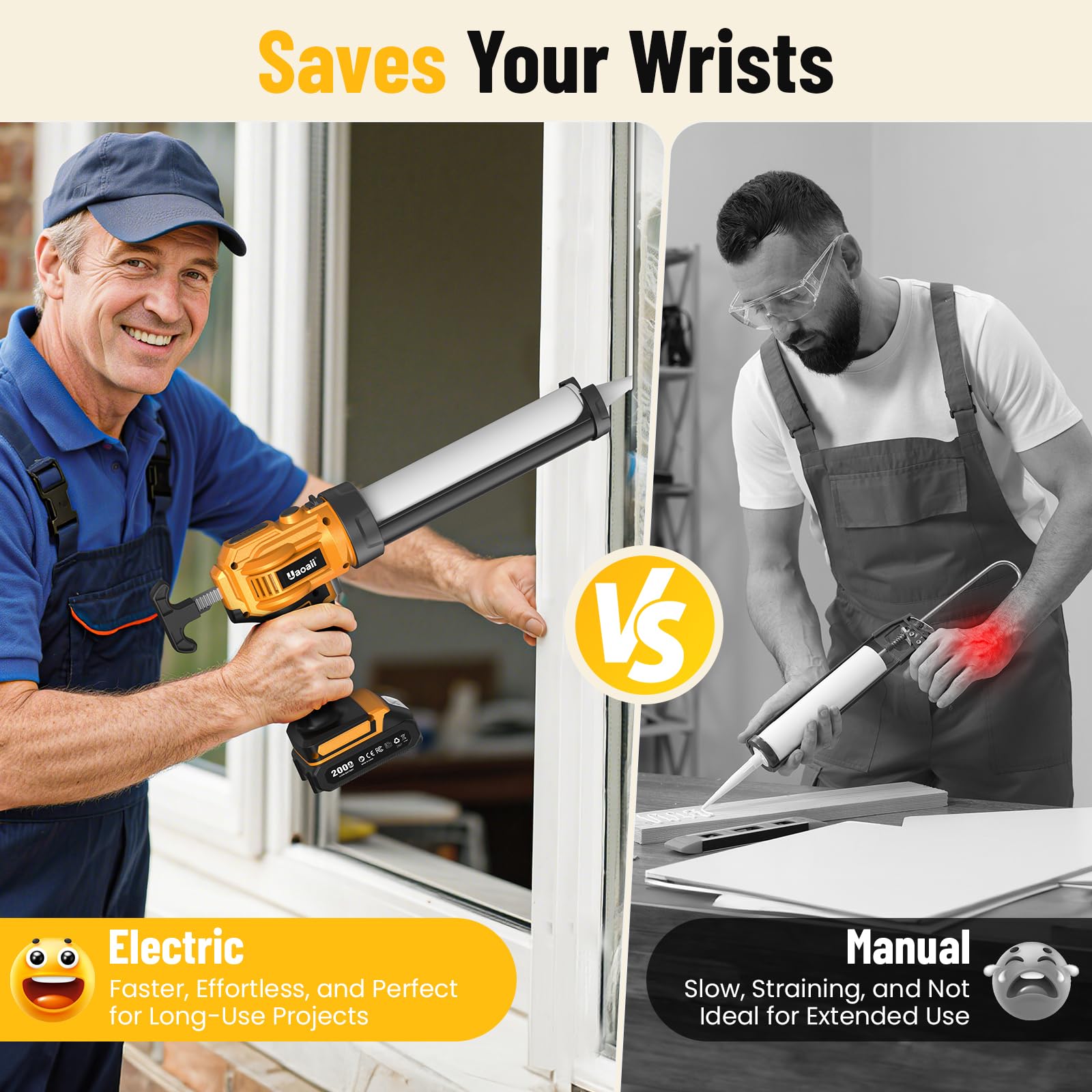 Uaoaii caulk gun LED work light illuminates tight corners