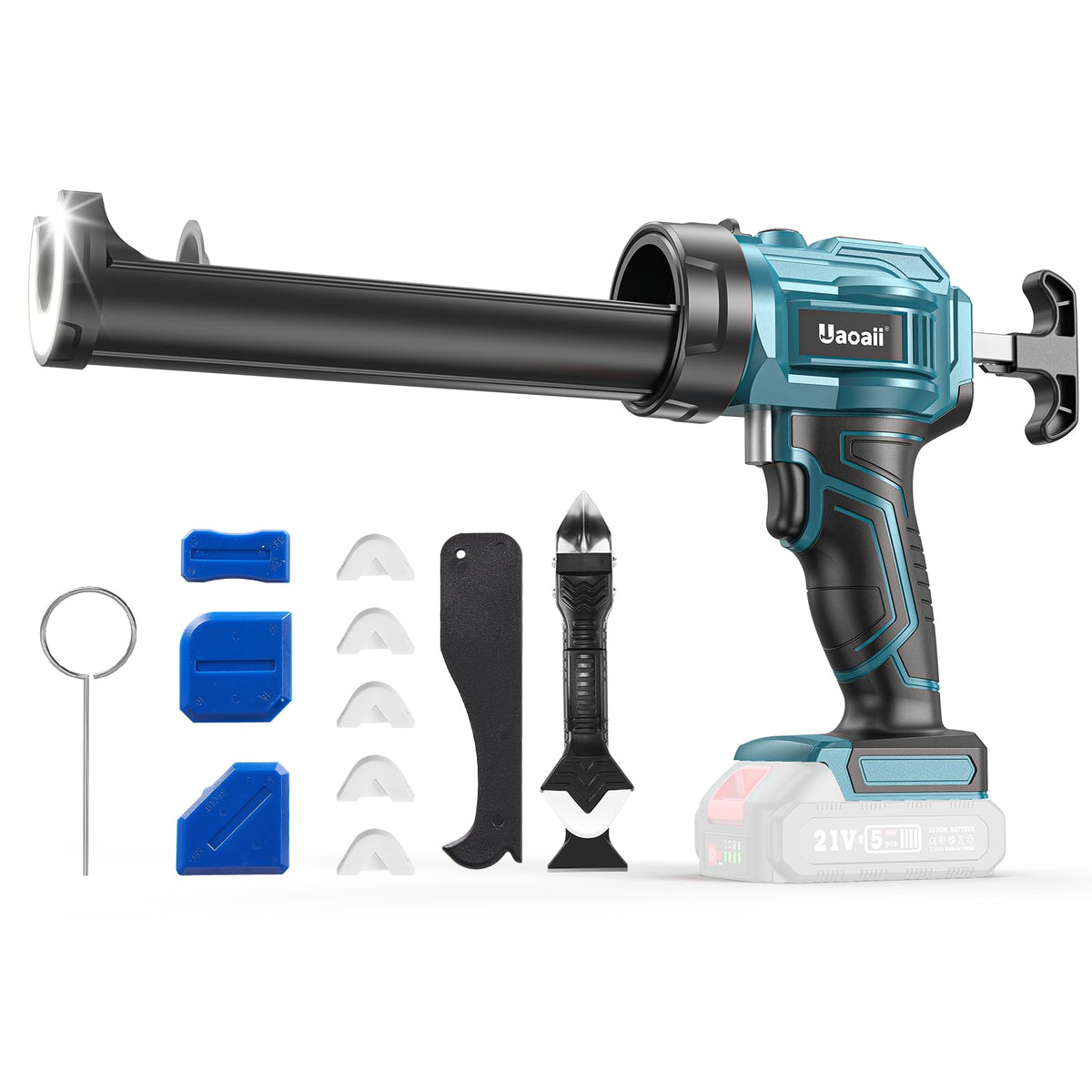 Uaoaii electric caulk gun with Makita battery compatibility for cordless operation.
