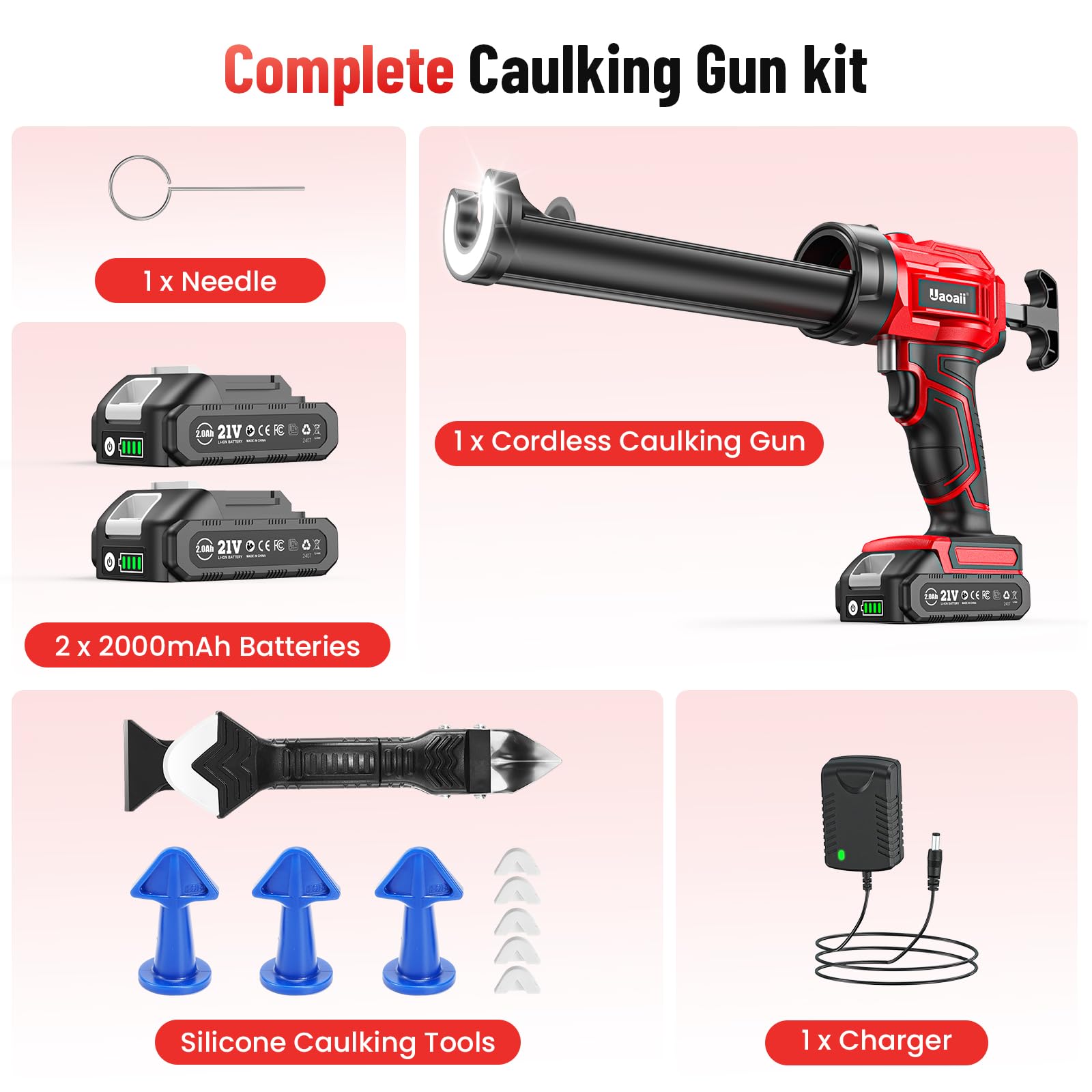Comprehensive kit with batteries, charger, and accessories from Uaoaii