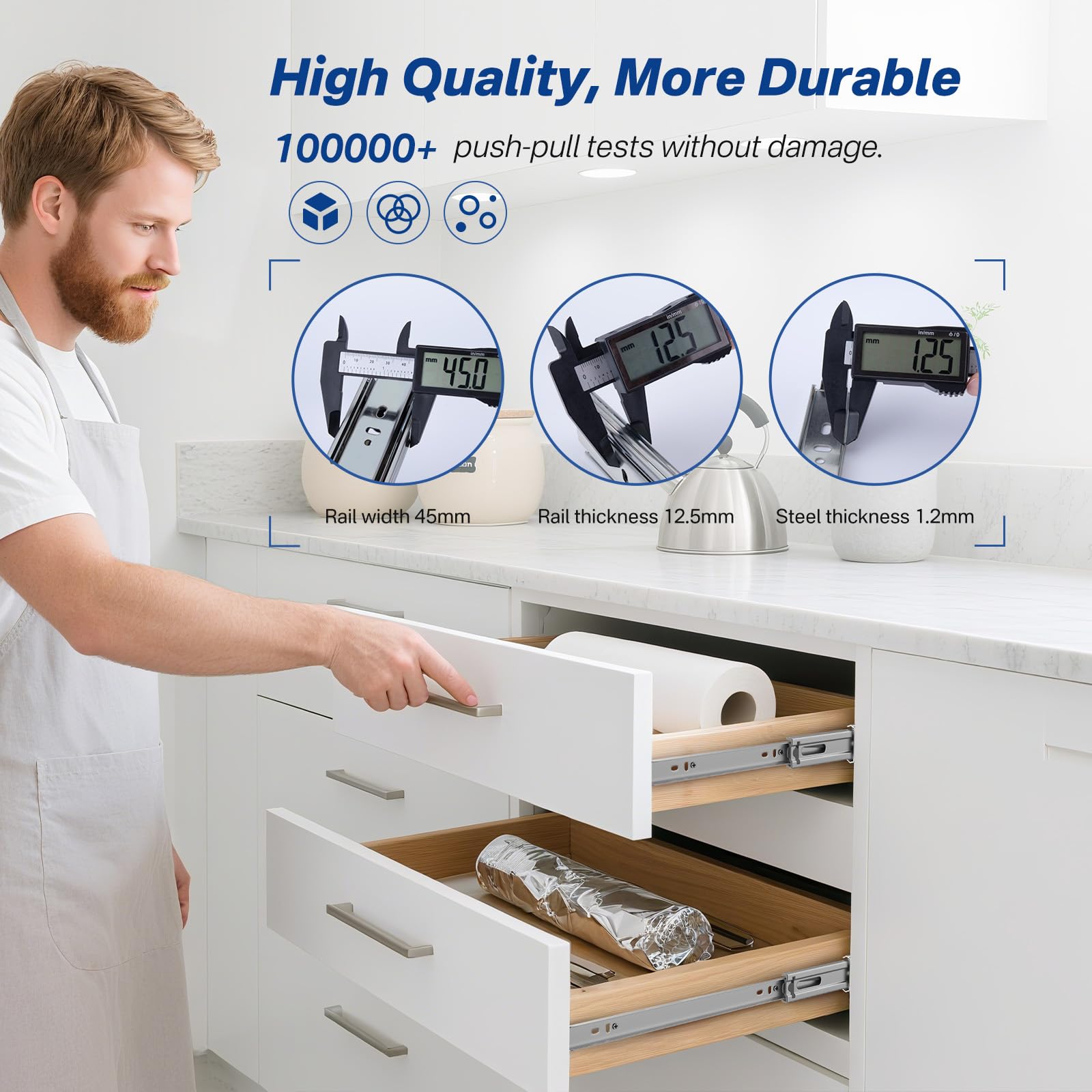 Ubisin heavy-duty ball-bearing rails with side-mount design for sturdy, long-lasting use