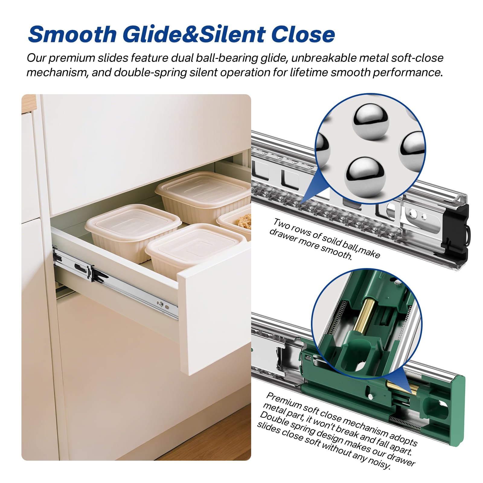 Ubisin heavy-duty ball-bearing rails ensure durable, quiet drawer movement