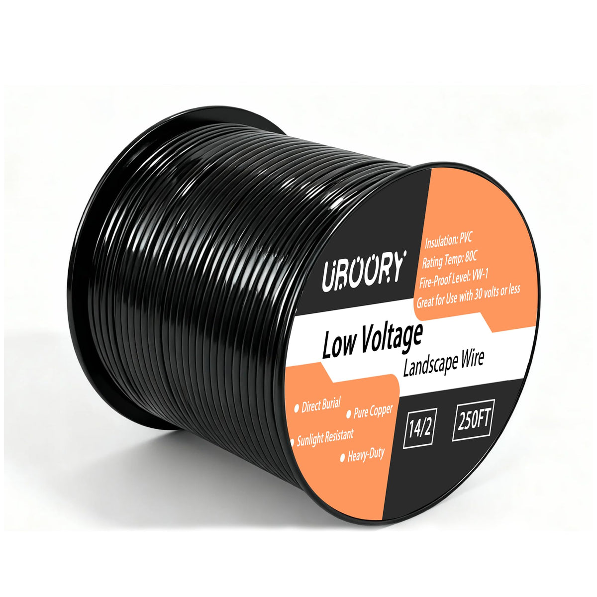 UBOORY 14/2 low voltage wire on a spool ideal for quick outdoor landscape installs.