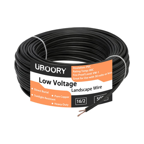 UBOORY 16GA 2C 50FT wire for flexible outdoor installation.