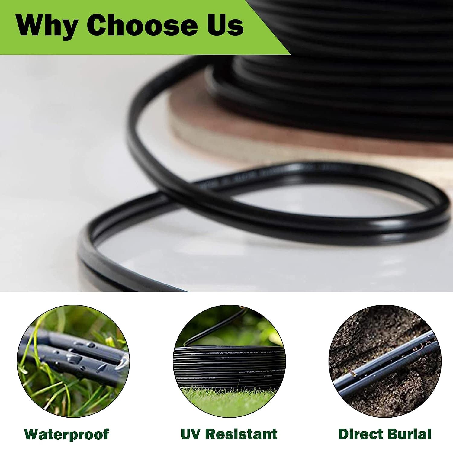 UBOORY durable jacket protects conductors from tears and abrasion in outdoor conditions.