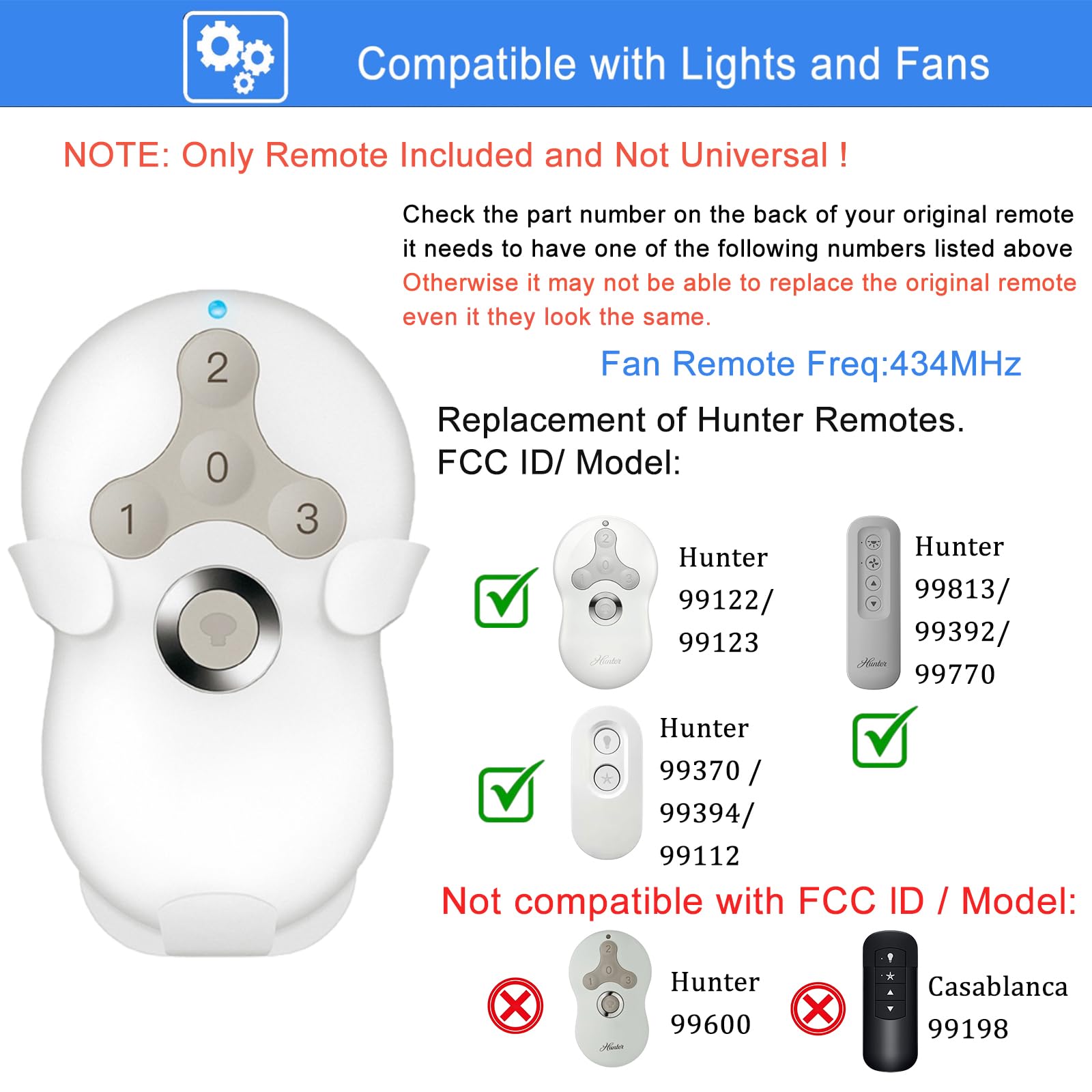 UBORSY remote with dimmer and 3-speed settings for customizable airflow.