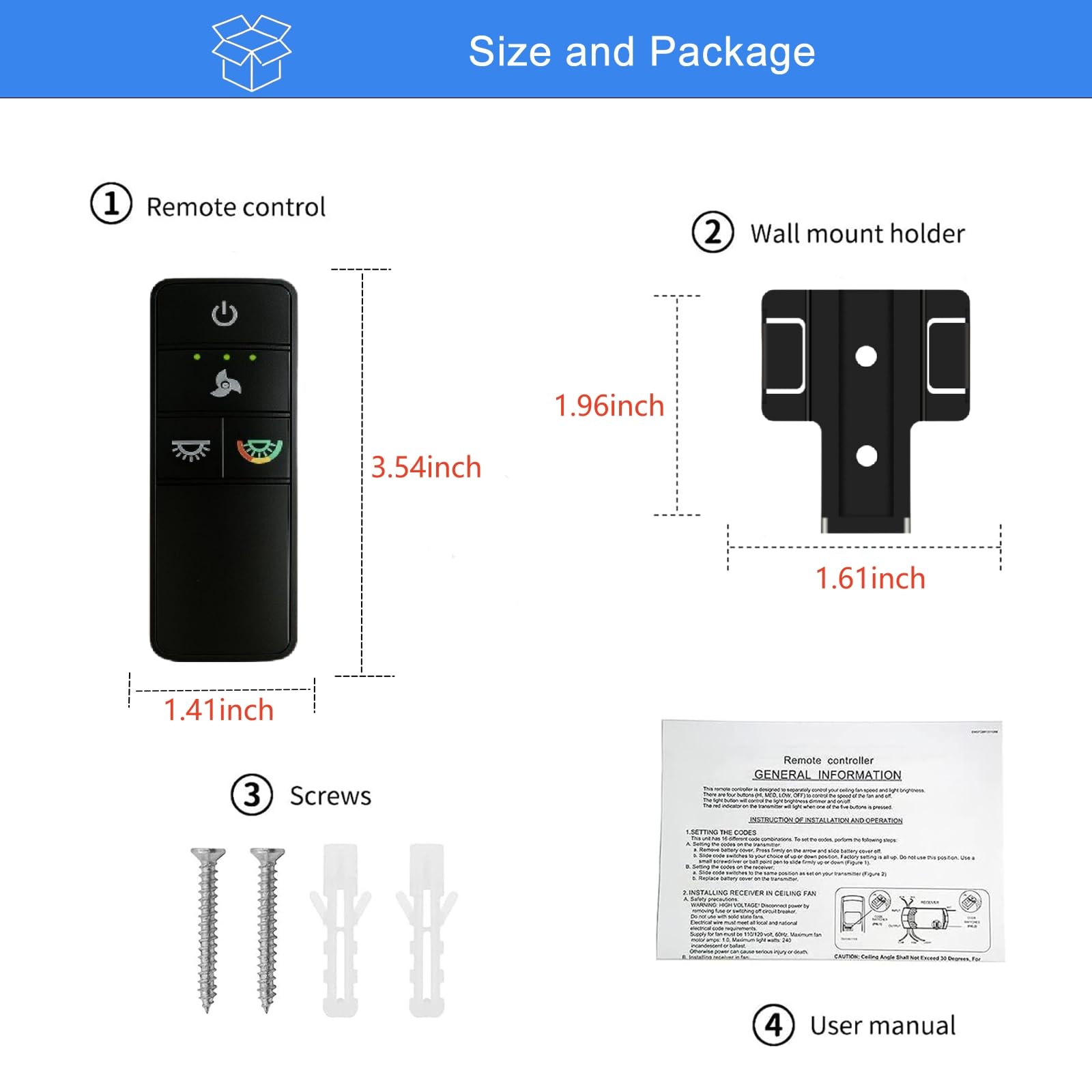 UBORSY TX028C-S remote LED indicators for fan speed and light control