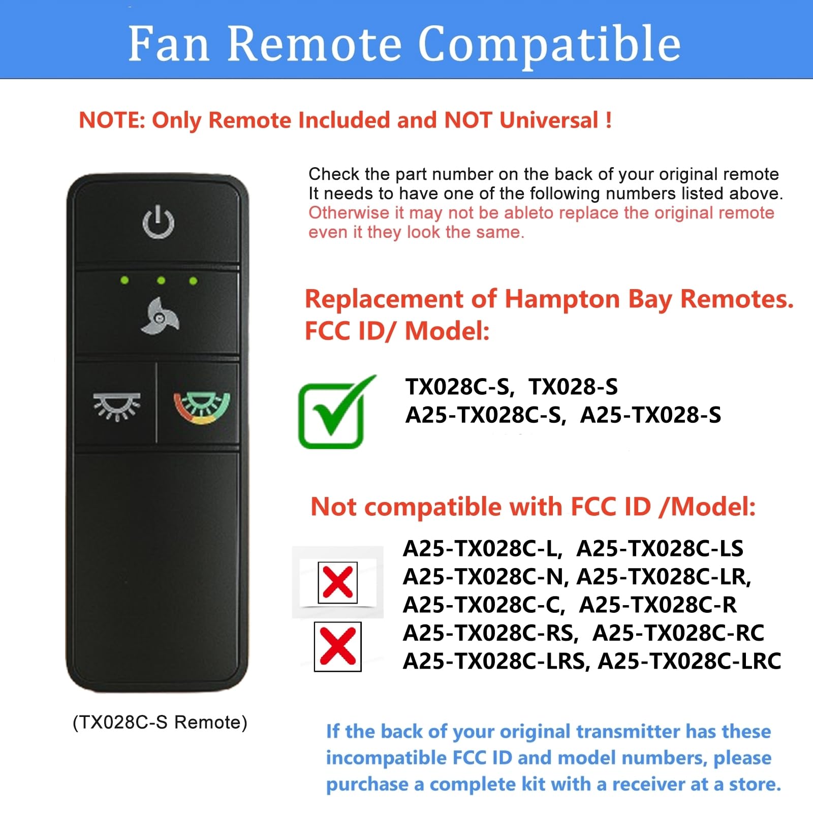UBORSY TX028C-S remote back view showing DIP switch labels for pairing