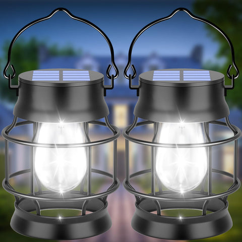 UBright solar lantern outdoor patio light with cool white glow.