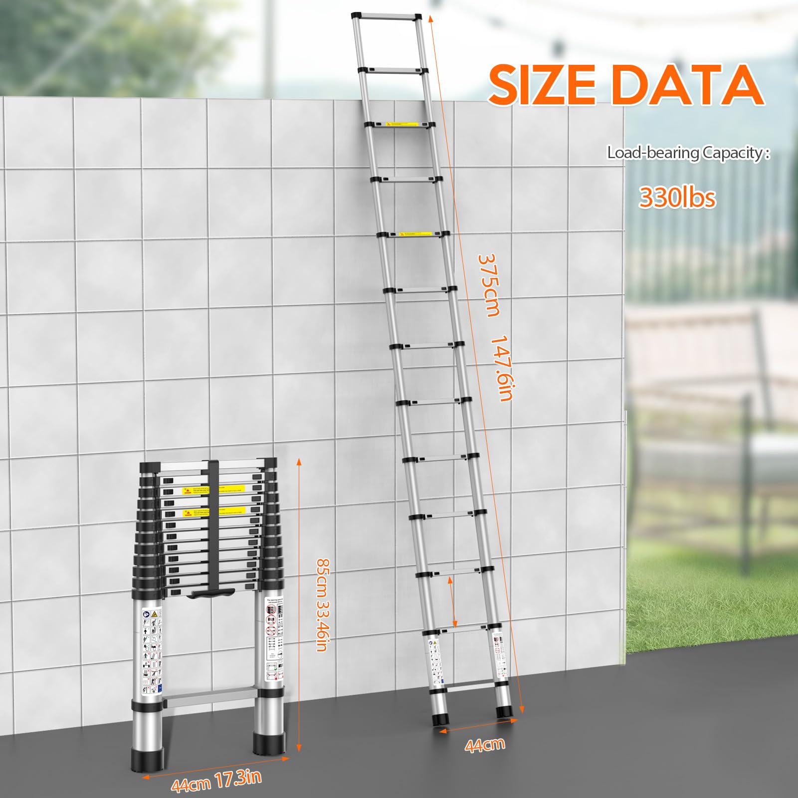 UC UP CLIMBER telescoping ladder retracted compact form for easy storage