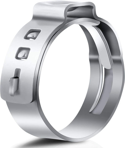 UCANVIN 3/4 inch PEX clamp ring close-up showing durable stainless steel performance