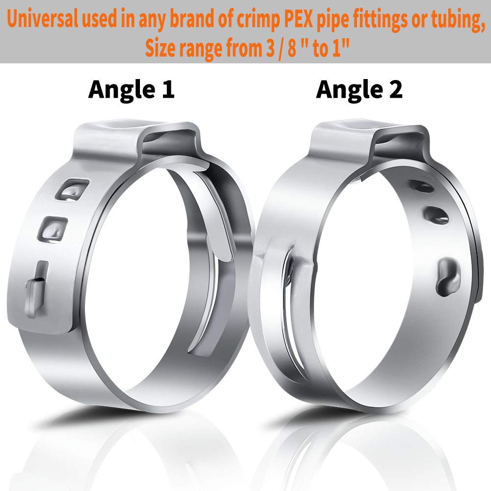 UCANVIN 3/4 inch PEX clamp rings laid out for installation, universal compatibility