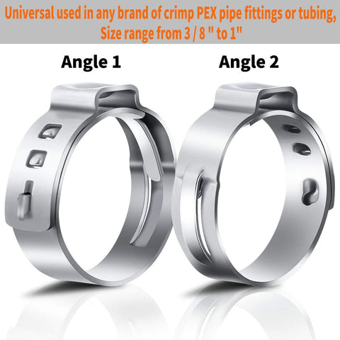 UCANVIN 3/4 inch PEX clamp rings laid out for installation, universal compatibility