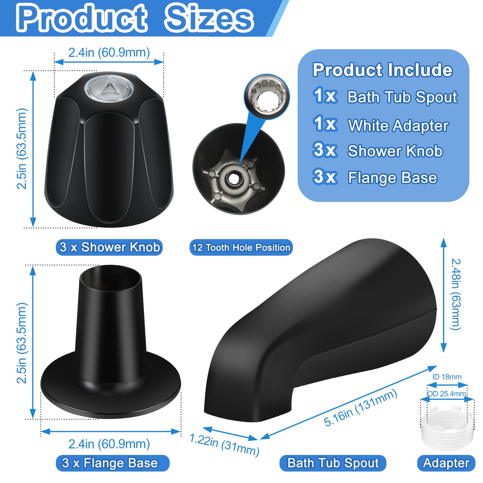 UCDEDT hot shower knob in matte black for precise control.