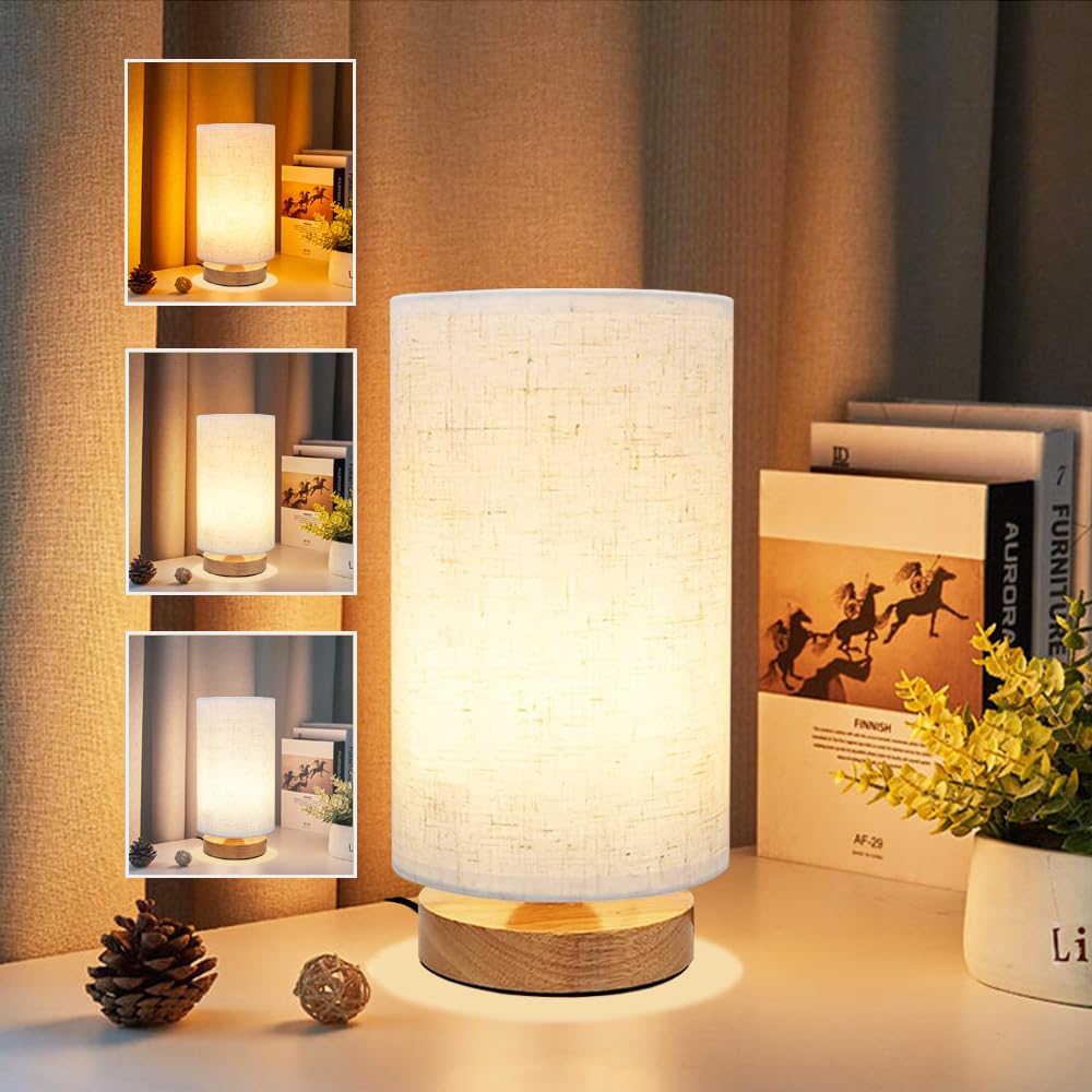 UCHENTON 3-color bedside lamp with wood base for mood control