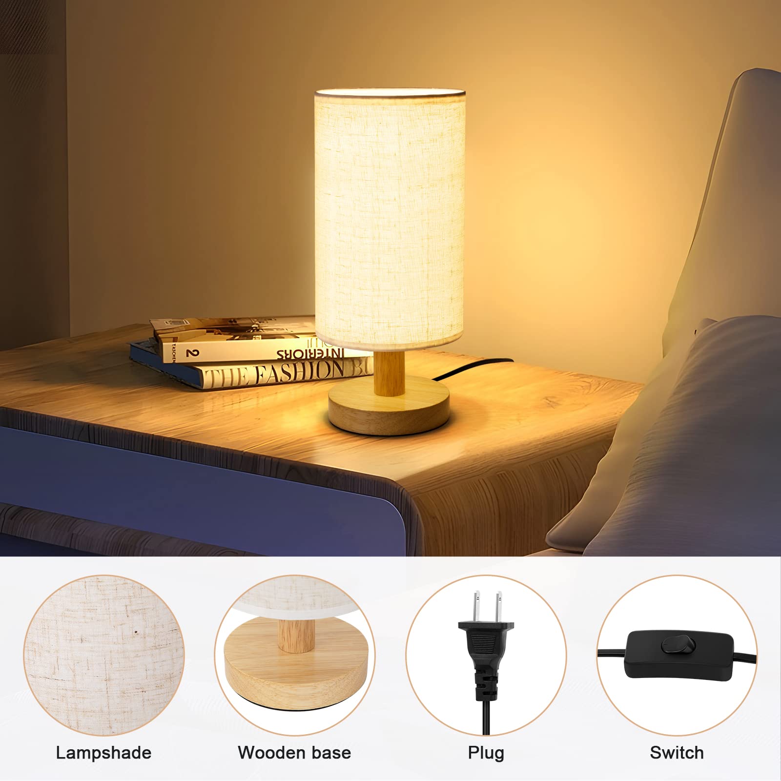 UCHENTON lamp placed on a nightstand in a cozy bedroom setup for reading.