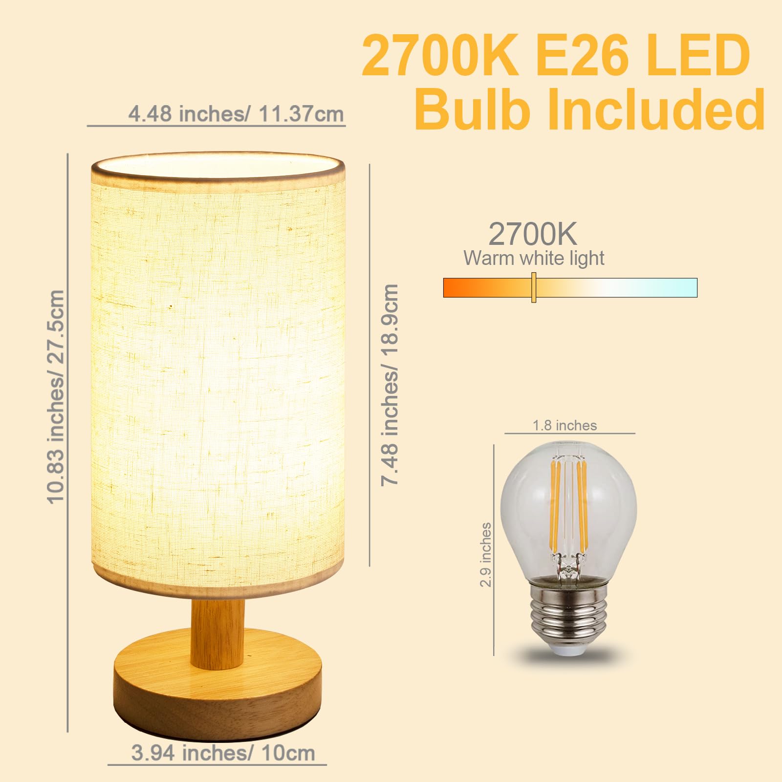 UCHENTON bedside lamp emitting 2700K warm light for bedrooms.