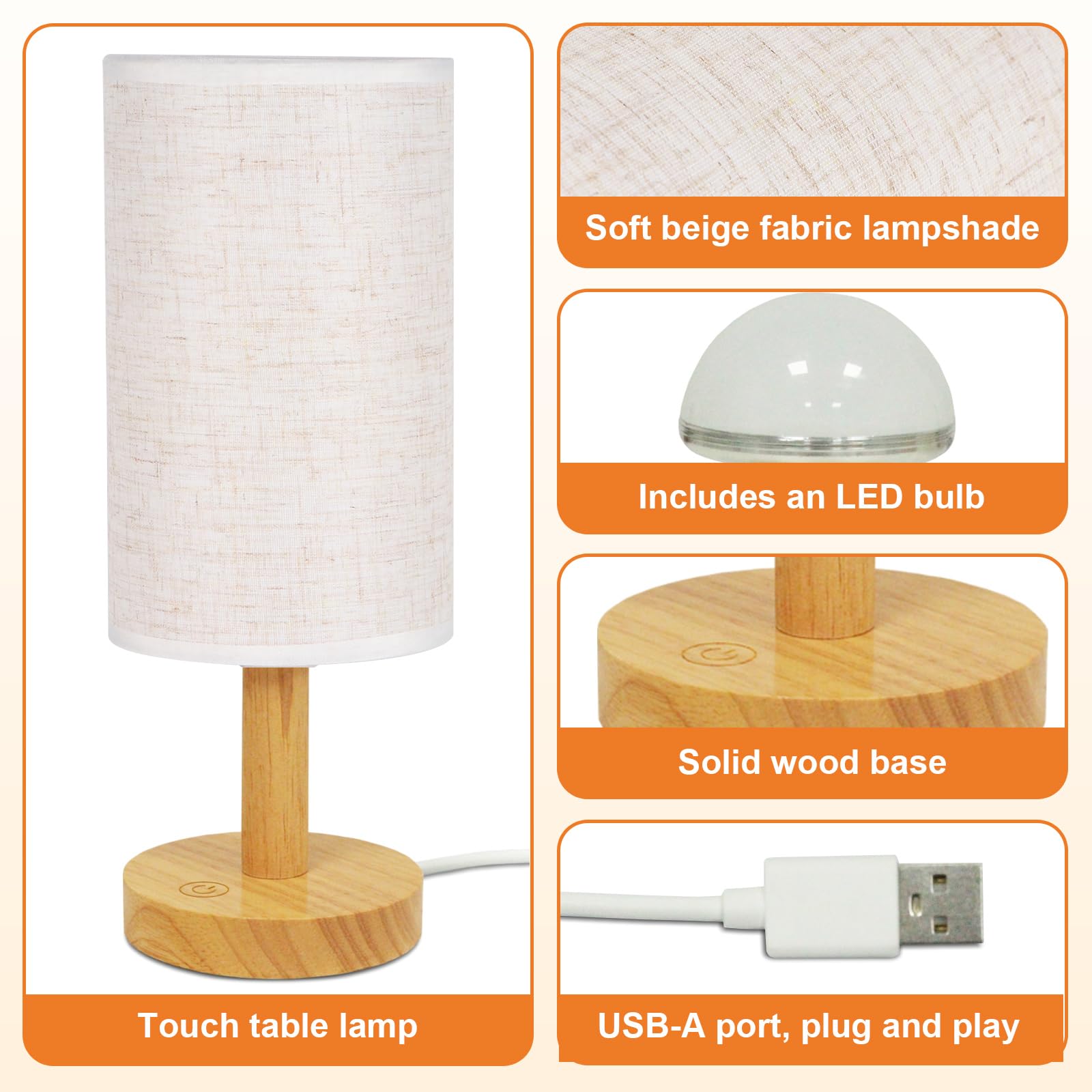 UCHENTON Small Touch Table Lamp 5W LED bulb delivers warm 2700K glow.