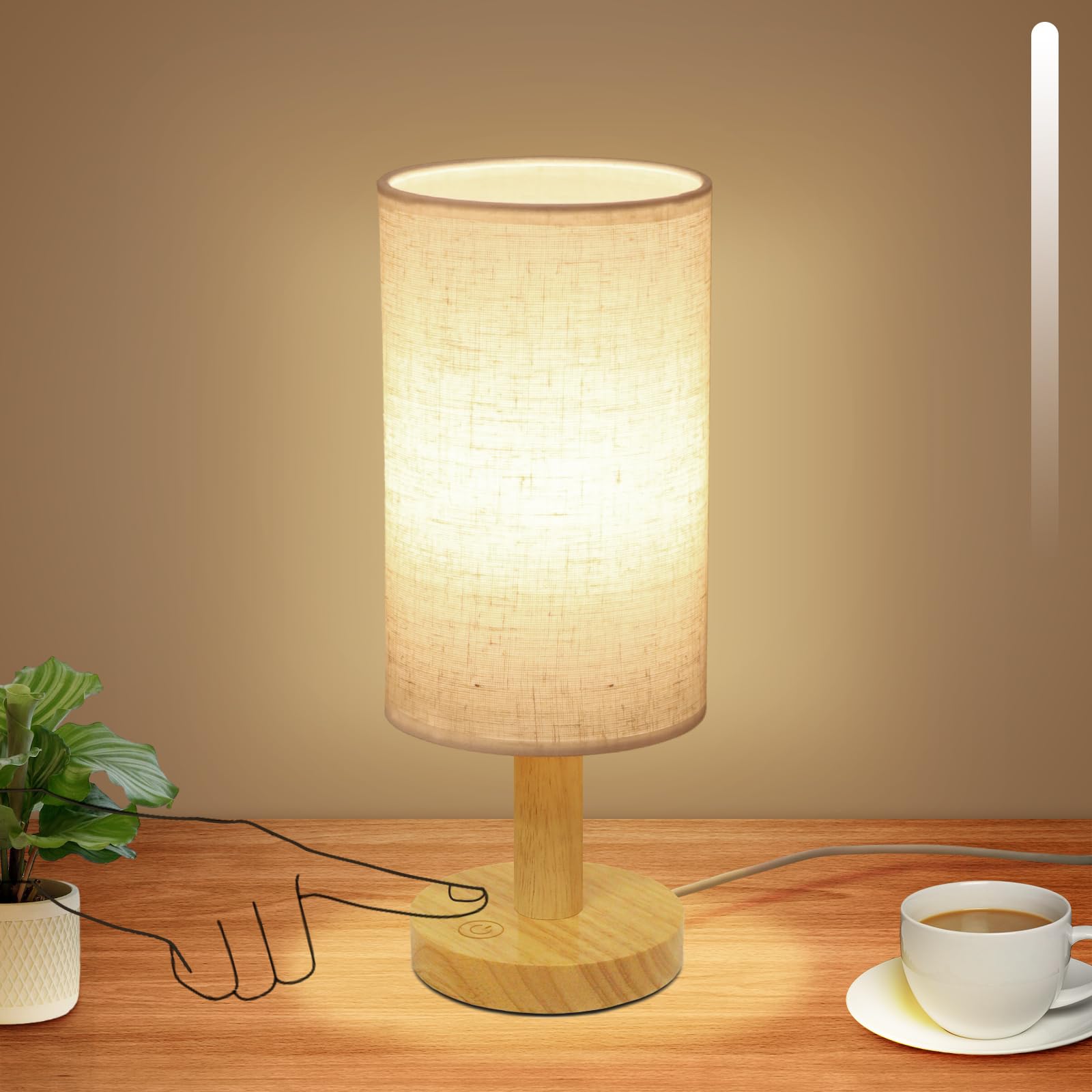 UCHENTON Small Touch Table Lamp base shows natural wood charm for warm, inviting spaces.