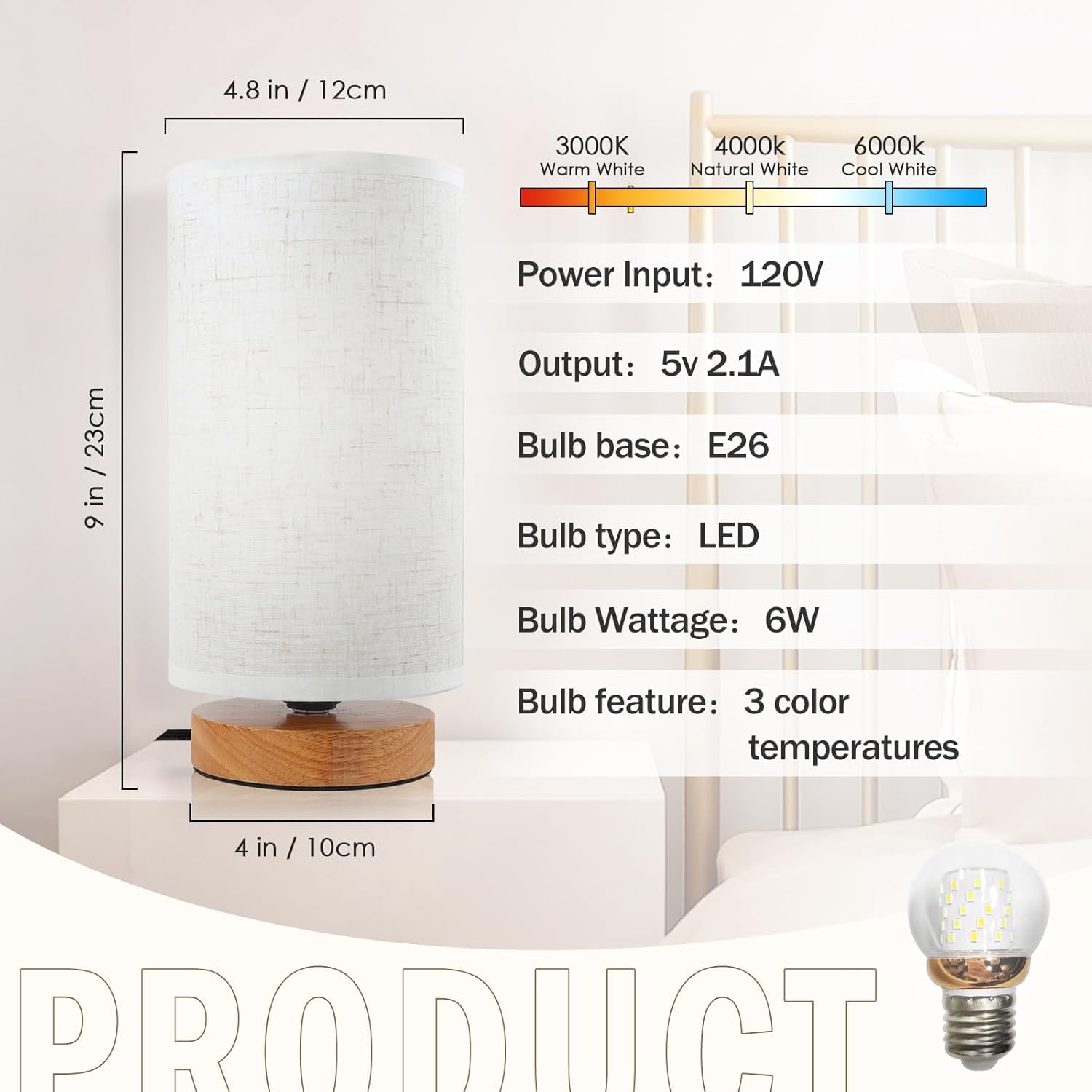 UCHENTON UL-certified bedside lamp for safe use