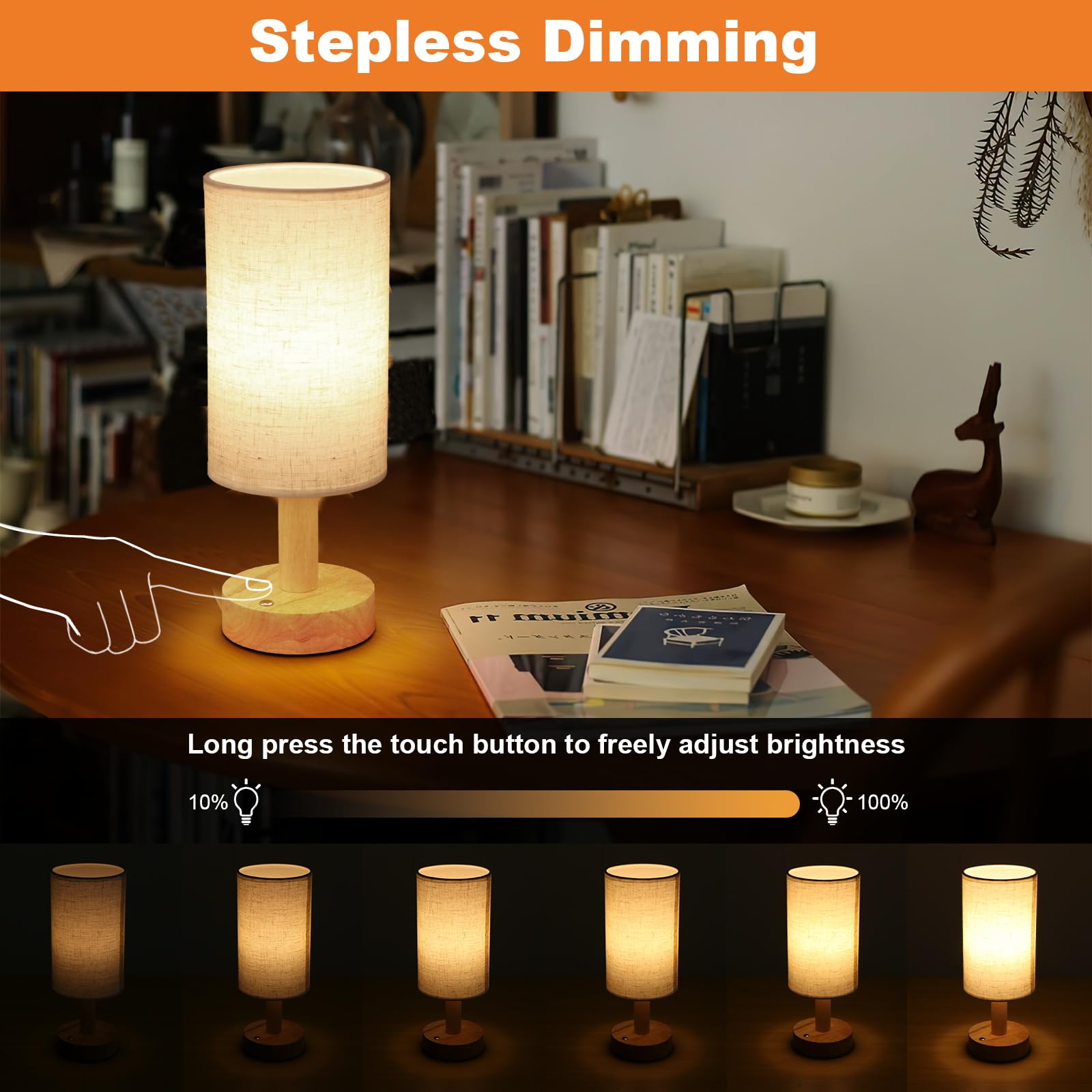 UCHENTON wood base and linen shade lamp adds natural charm to modern decor.