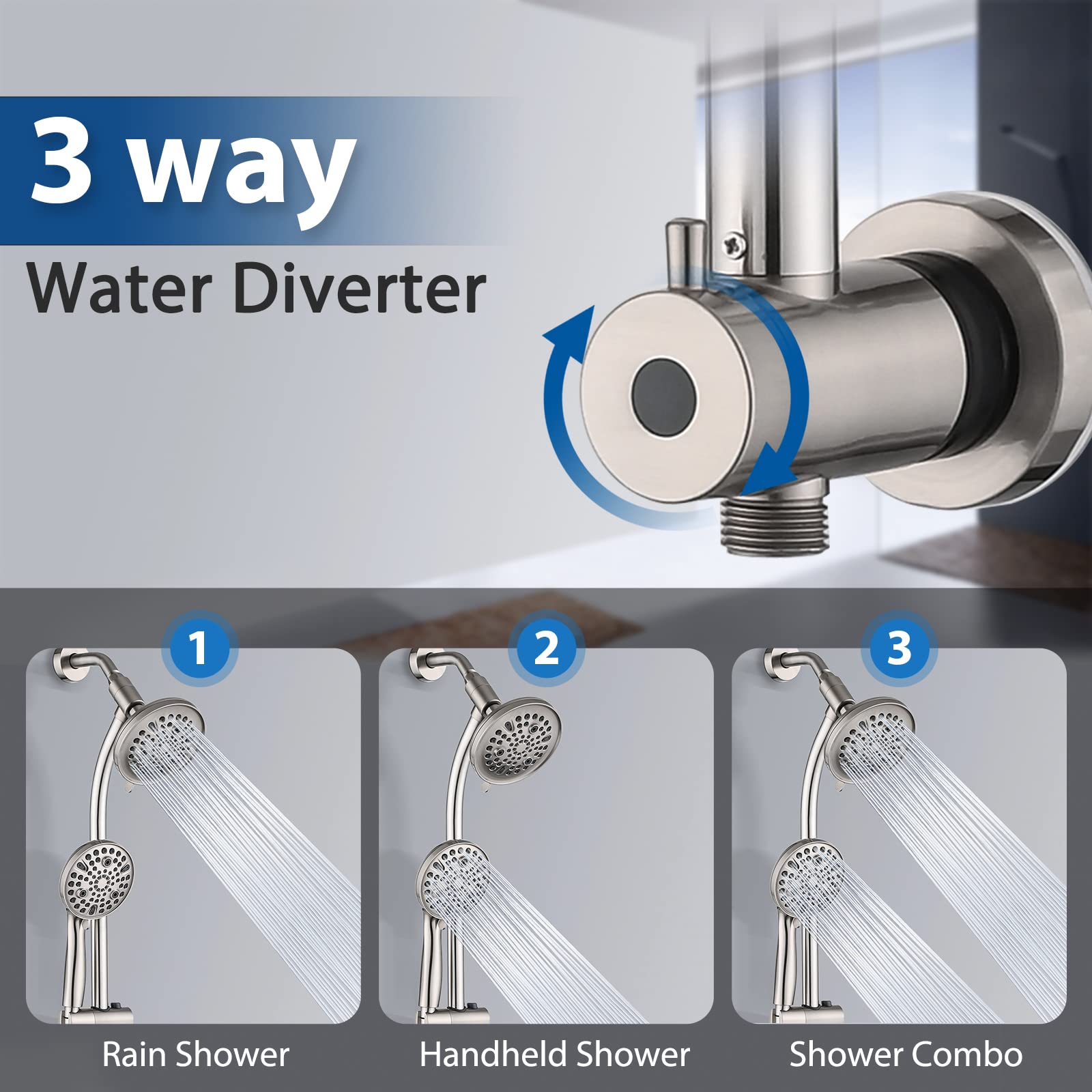 3-way diverter enables easy switching between modes