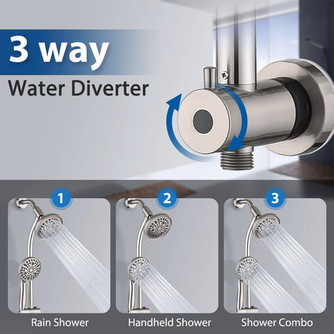 3-way diverter enables easy switching between modes