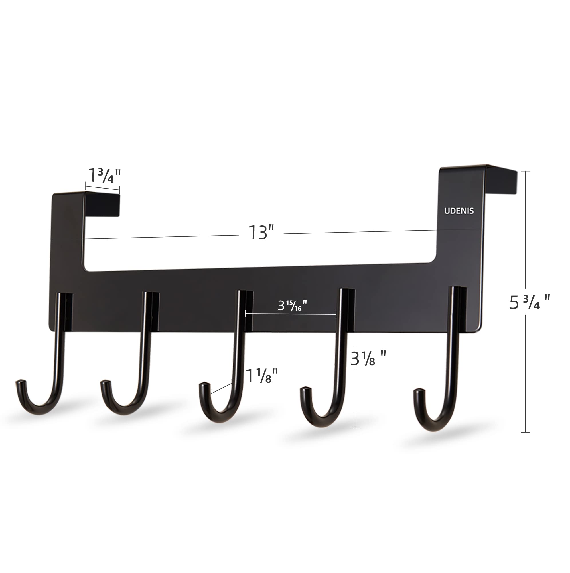 UDENIS aluminum over-the-door-hanger side view, heavy-duty storage for bags and robes.