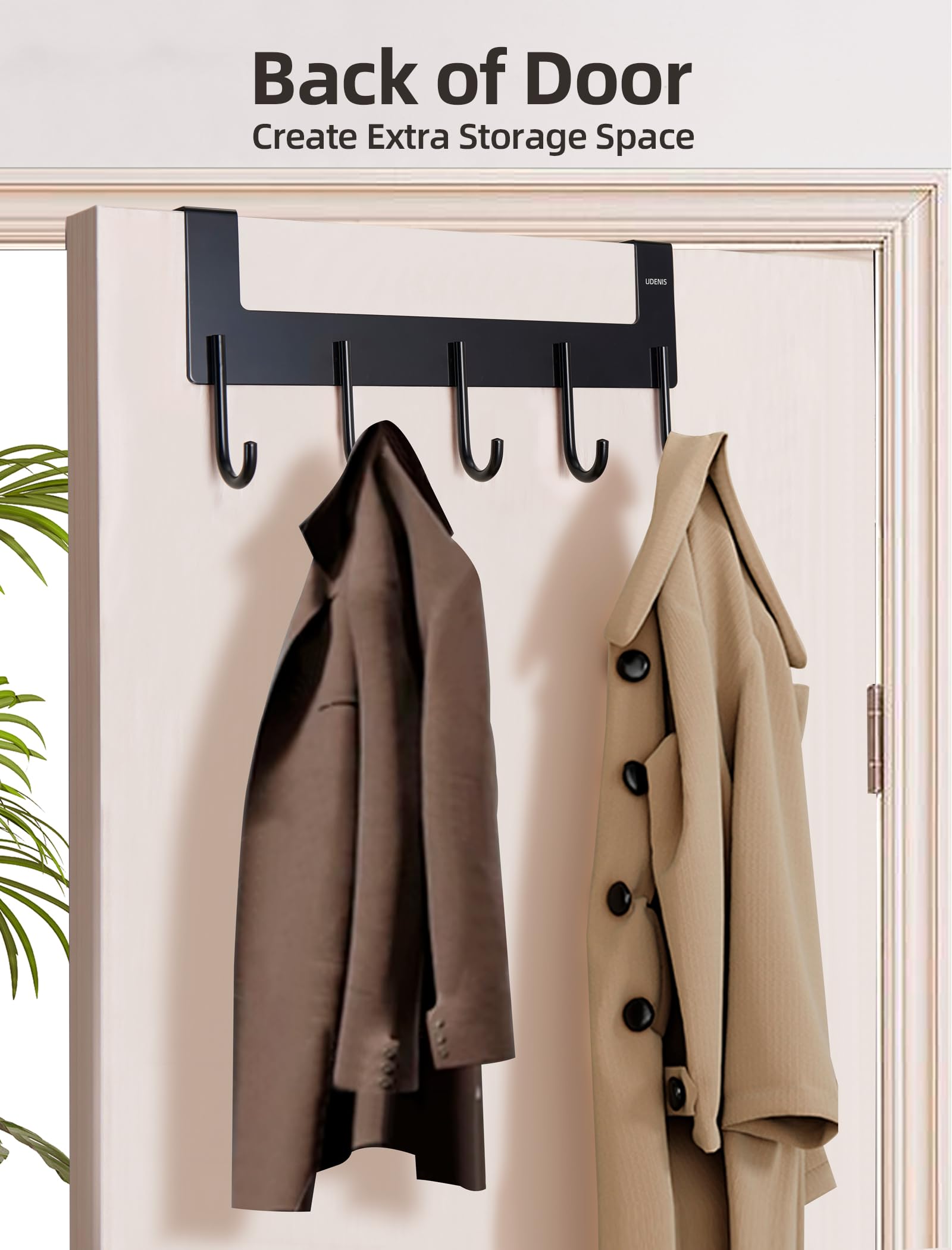UDENIS door-hanger with anti-rust aluminum for damp towels.