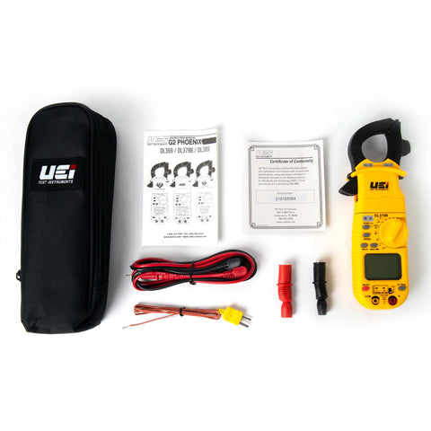UEi DL379B includes K-type temperature probe for on-site temperature checks.